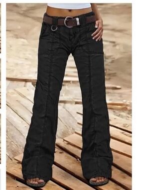 Straight Leg Women's Black Cargo-Style Pants